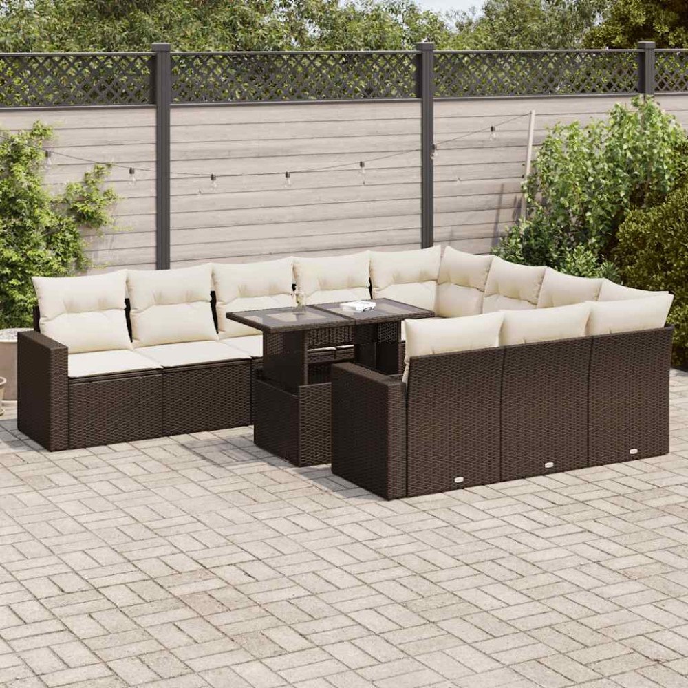 vidaXL Loungegrupp för trädgården 11 delar brun konstrotting