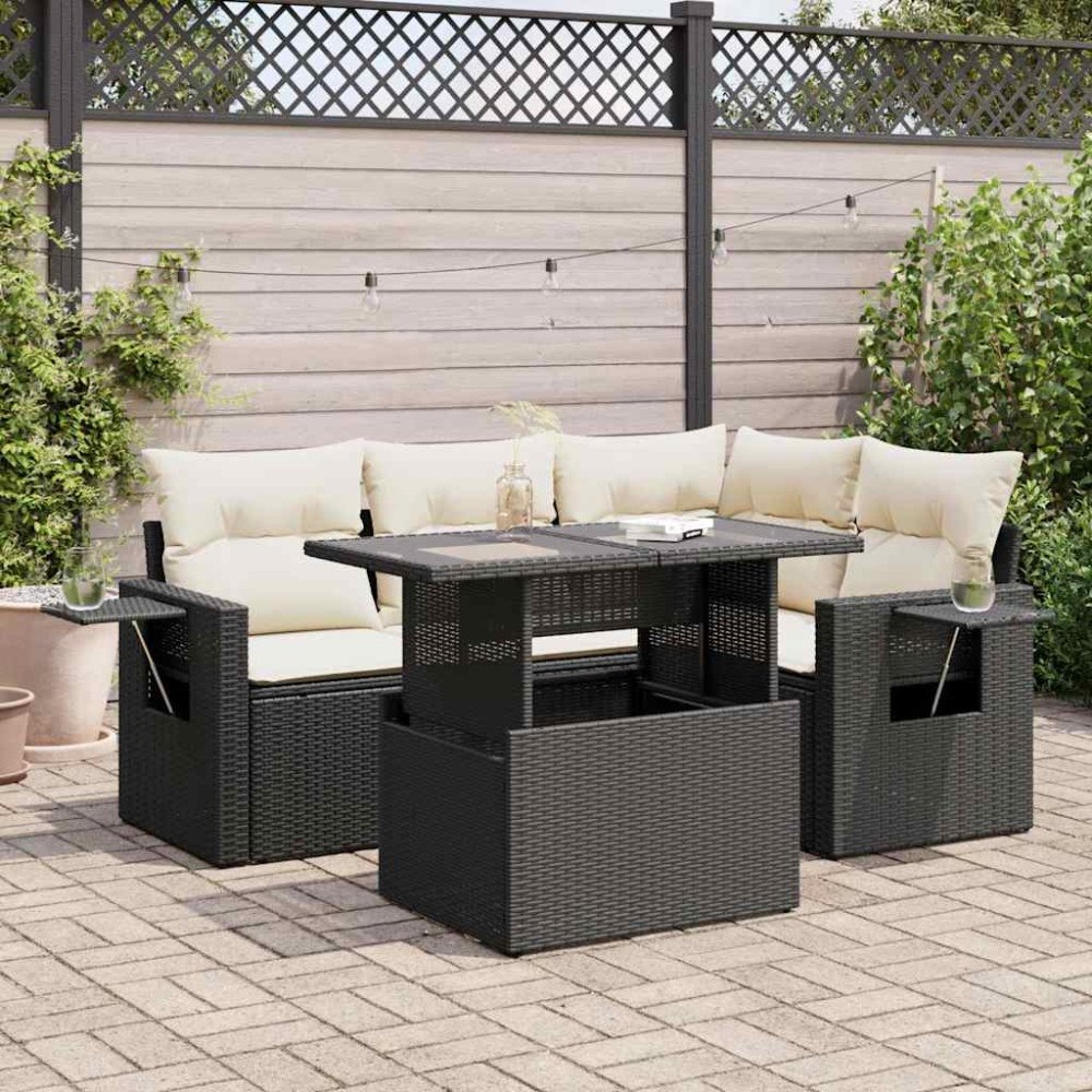 vidaXL Loungegrupp för trädgården med dynor 5 delar svart konstrotting