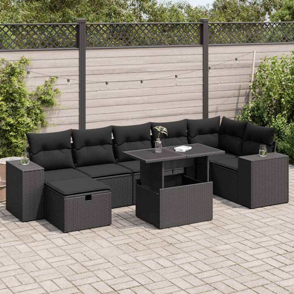 vidaXL Loungegrupp för trädgården med dynor 5 delar svart konstrotting