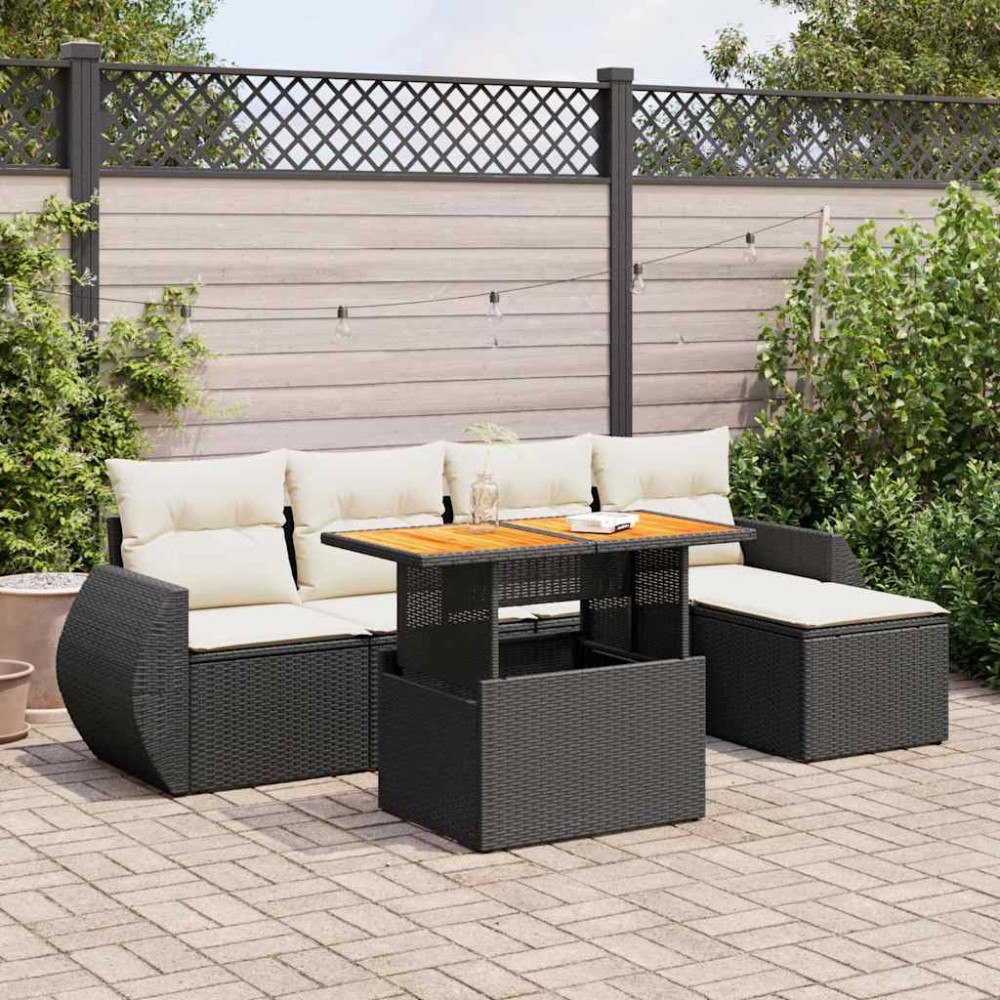 vidaXL Loungegrupp med dynor 6 delar svart konstrotting
