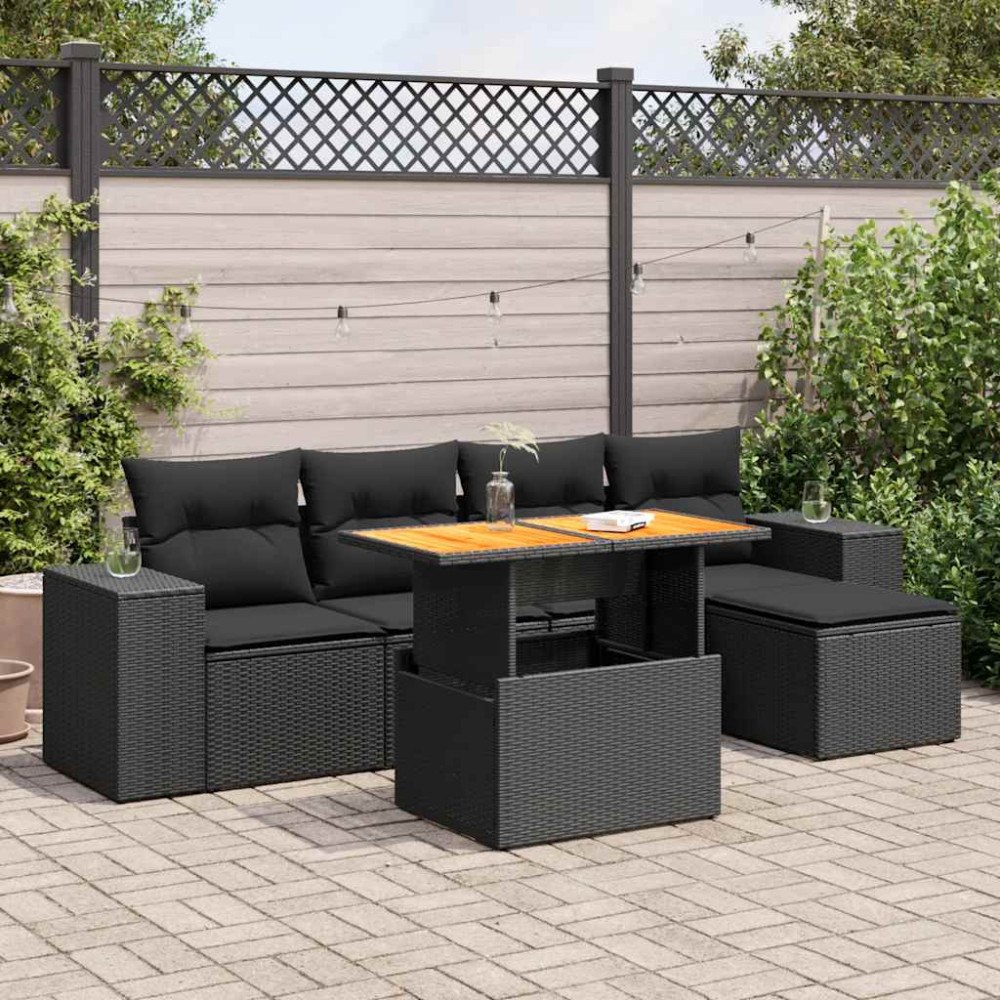vidaXL Loungegrupp med dynor 6 delar svart konstrotting