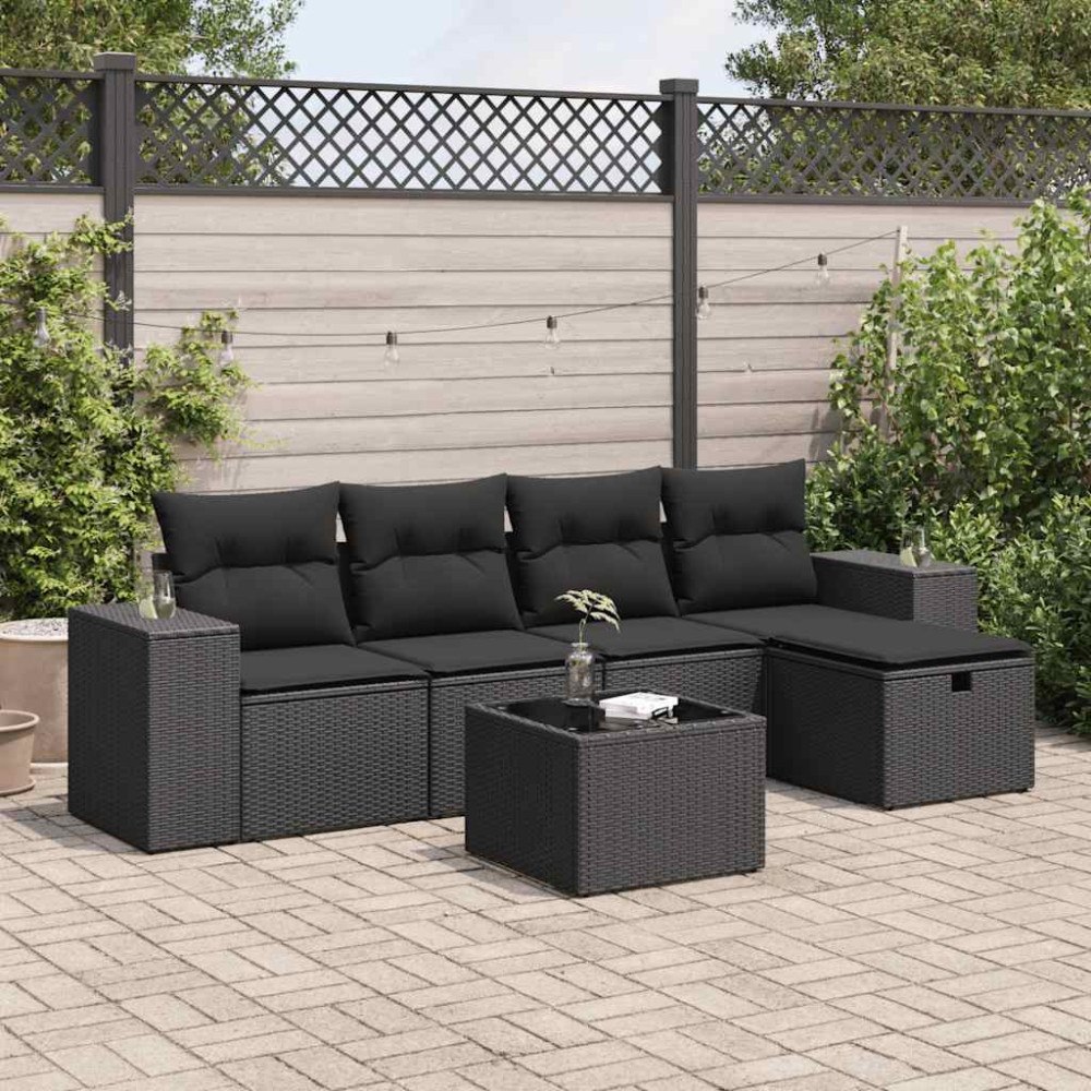 vidaXL Loungegrupp med dynor 6 delar svart konstrotting