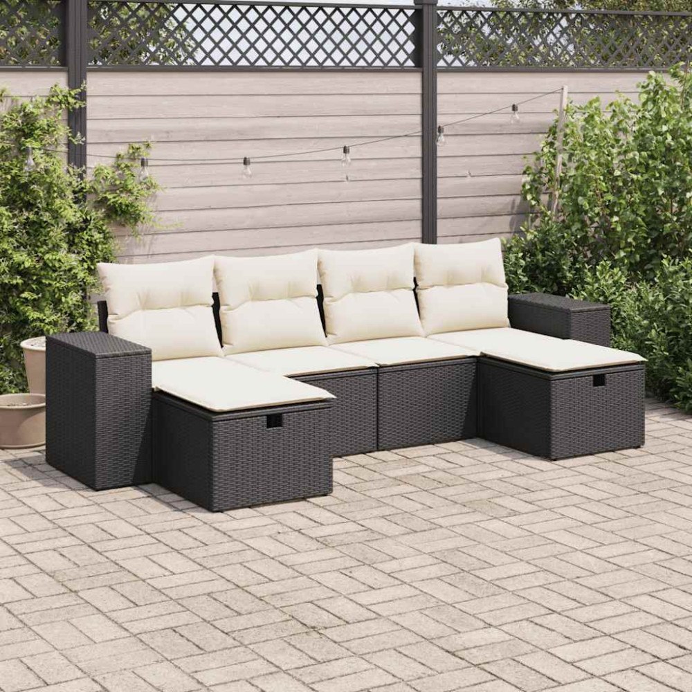 vidaXL Loungegrupp med dynor 6 delar svart konstrotting
