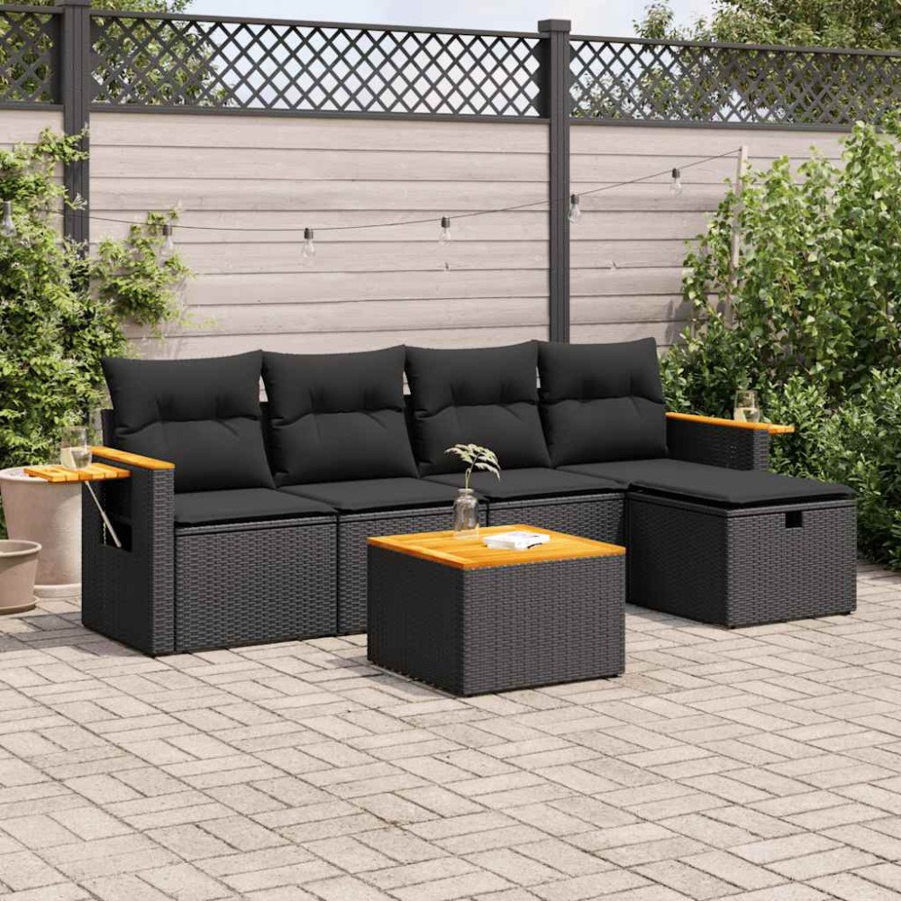 vidaXL Loungegrupp med dynor 6 delar svart konstrotting
