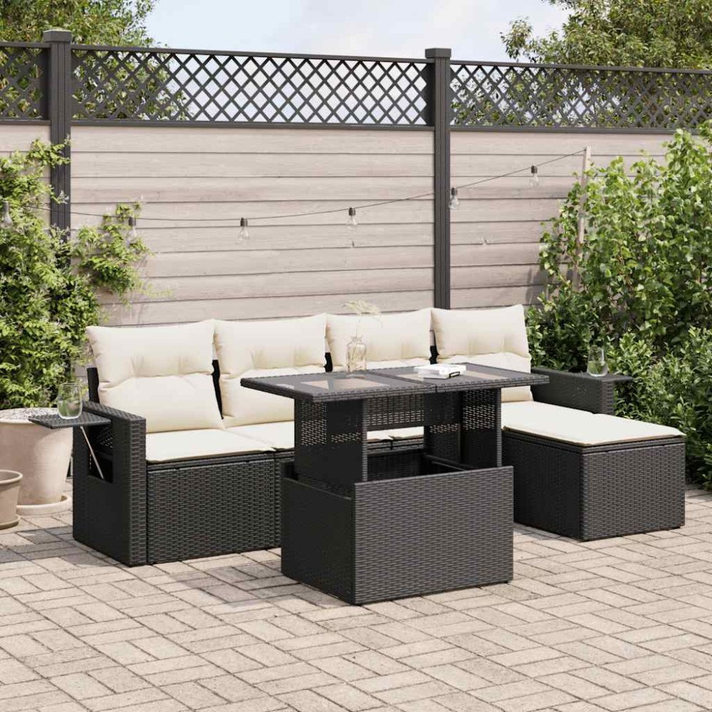 vidaXL Loungegrupp med dynor 6 delar svart konstrotting