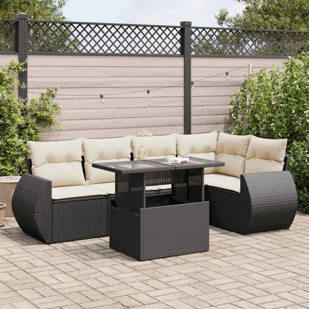 vidaXL Loungegrupp med dynor 6 delar svart konstrotting