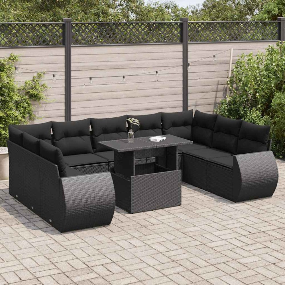 vidaXL Loungegrupp 10 delar med svarta dynor konstrotting