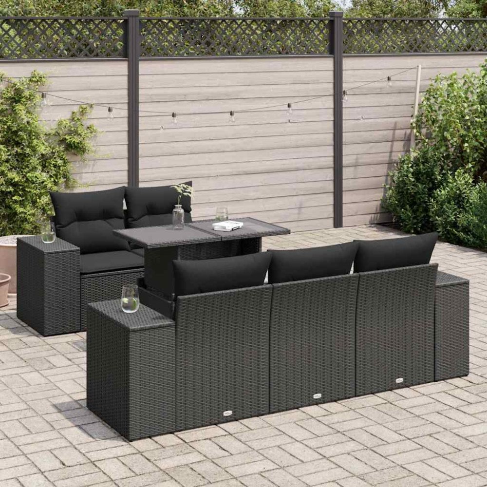 vidaXL Loungegrupp med dynor 6 delar svart konstrotting