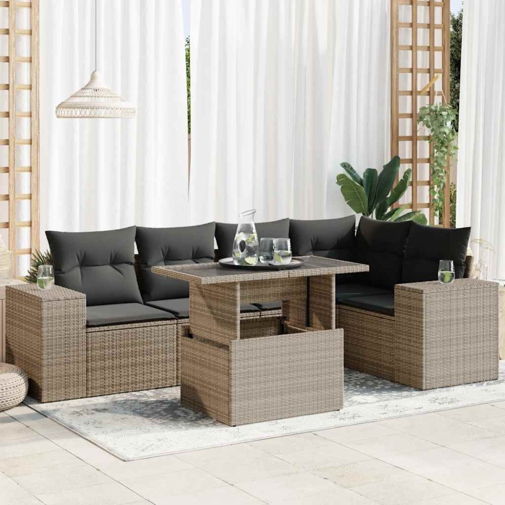 vidaXL Loungegrupp för trädgården med dynor 6 delar grå konstrotting