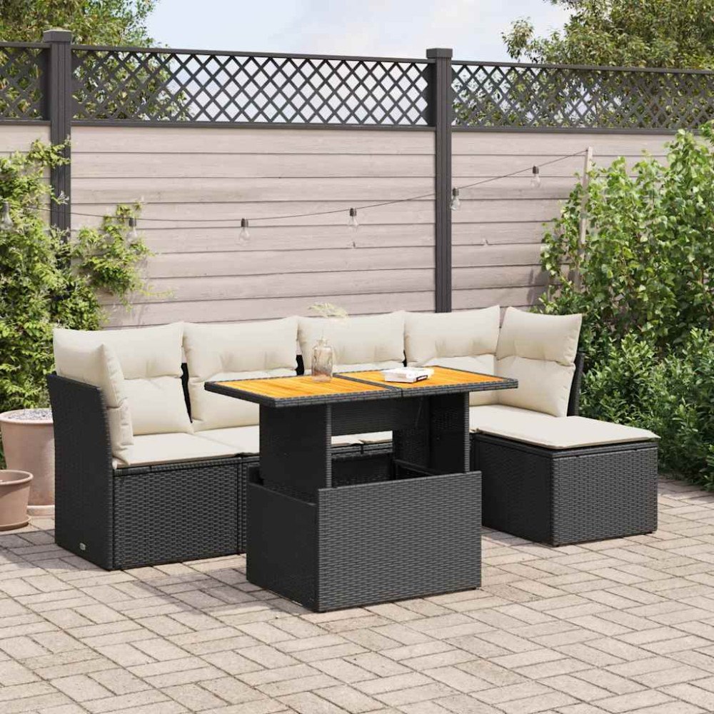 vidaXL Loungegrupp med dynor 6 delar svart konstrotting