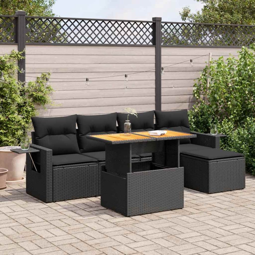 vidaXL Loungegrupp med dynor 6 delar svart konstrotting