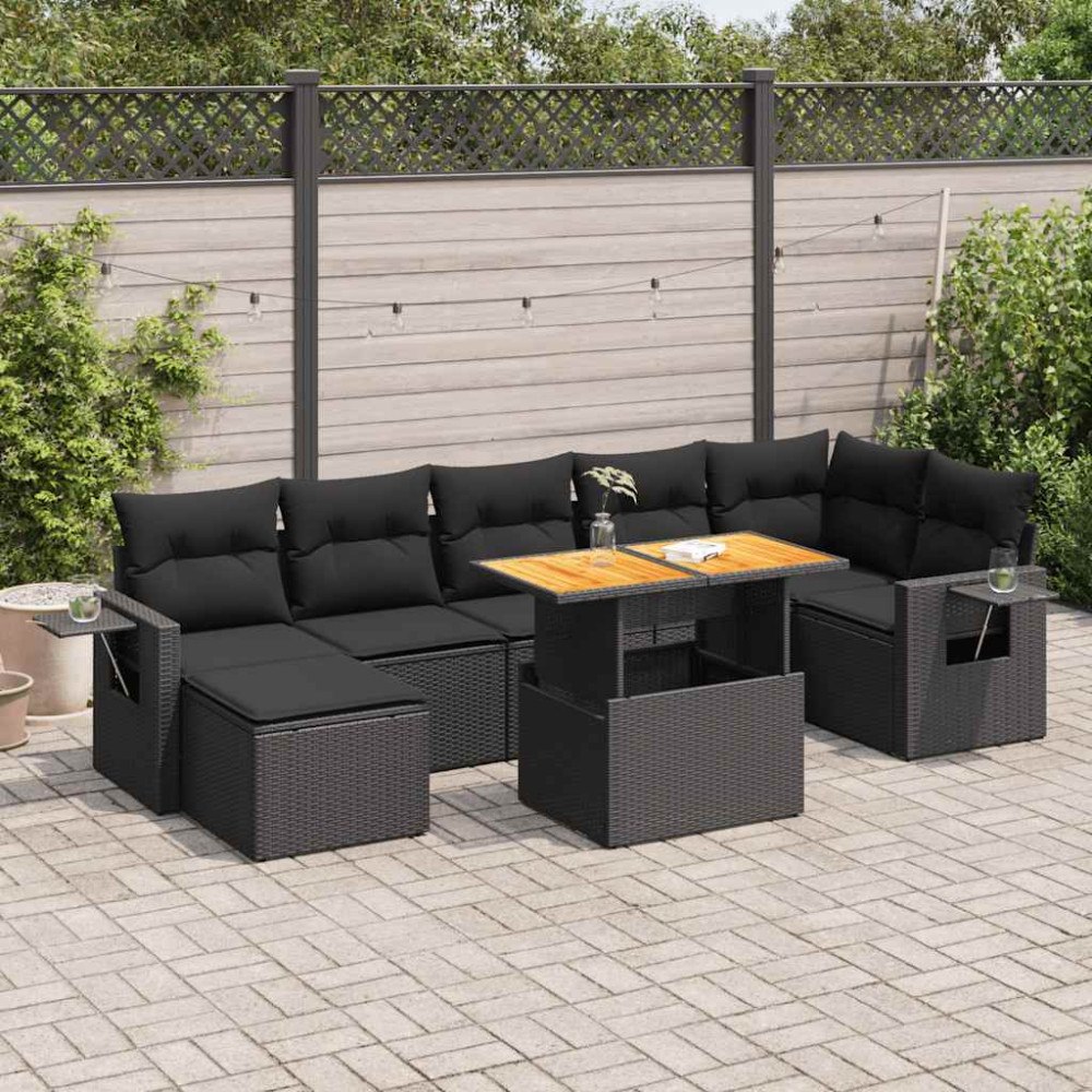 vidaXL Loungegrupp för trädgården med dynor 8 delar svart konstrotting