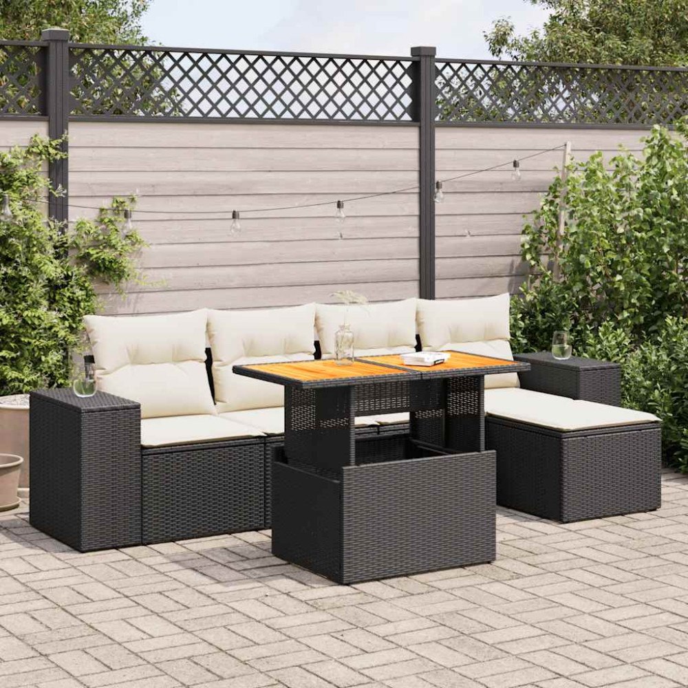 vidaXL Loungegrupp med dynor 6 delar svart konstrotting