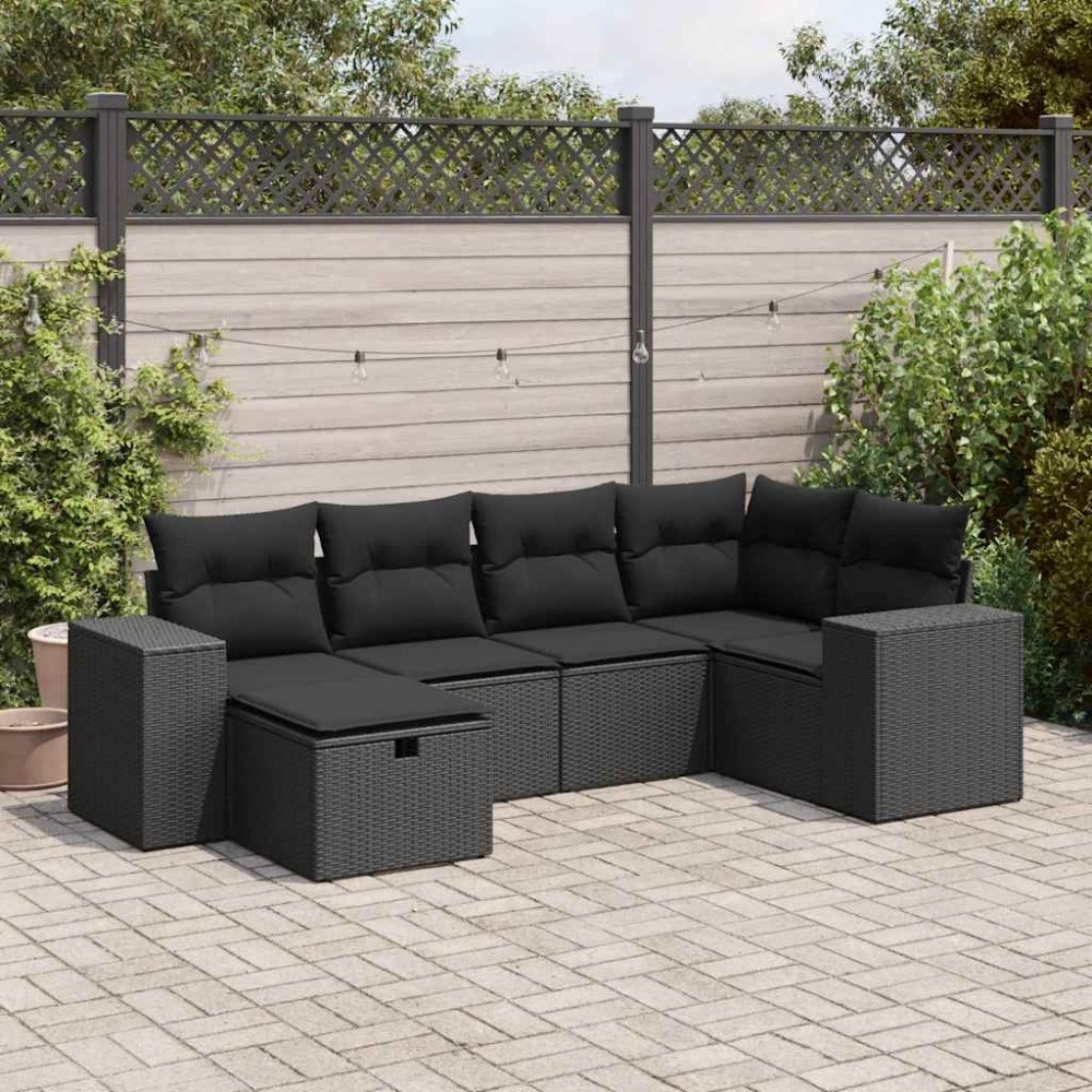 vidaXL Loungegrupp med dynor 6 delar svart konstrotting