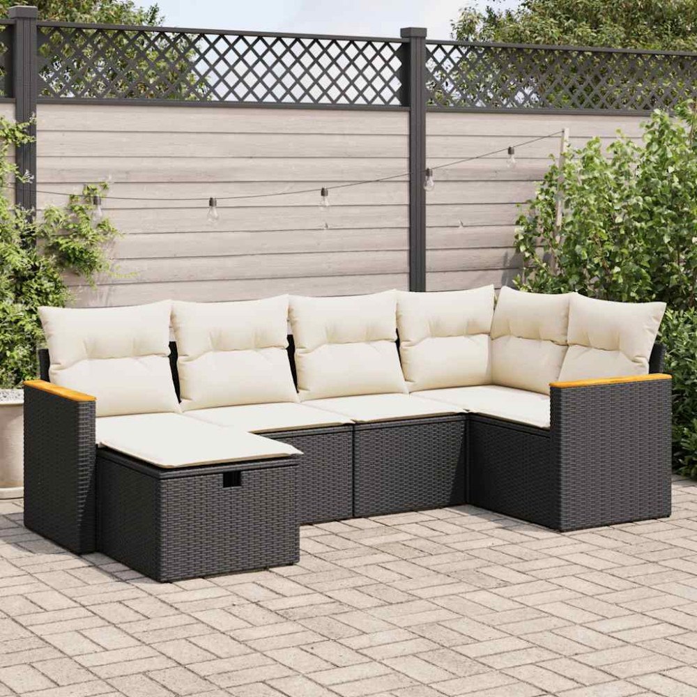 vidaXL Loungegrupp med dynor 6 delar svart konstrotting