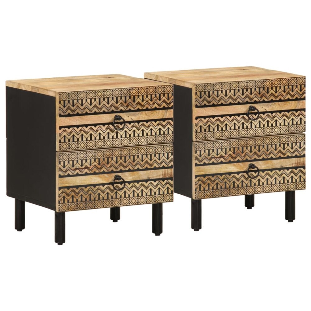 vidaXL Sängbord 2 st svart 40x33,5x46 cm massivt grovt mangoträ