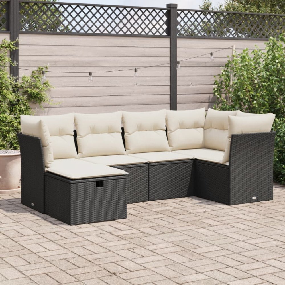 vidaXL Loungegrupp med dynor 6 delar svart konstrotting