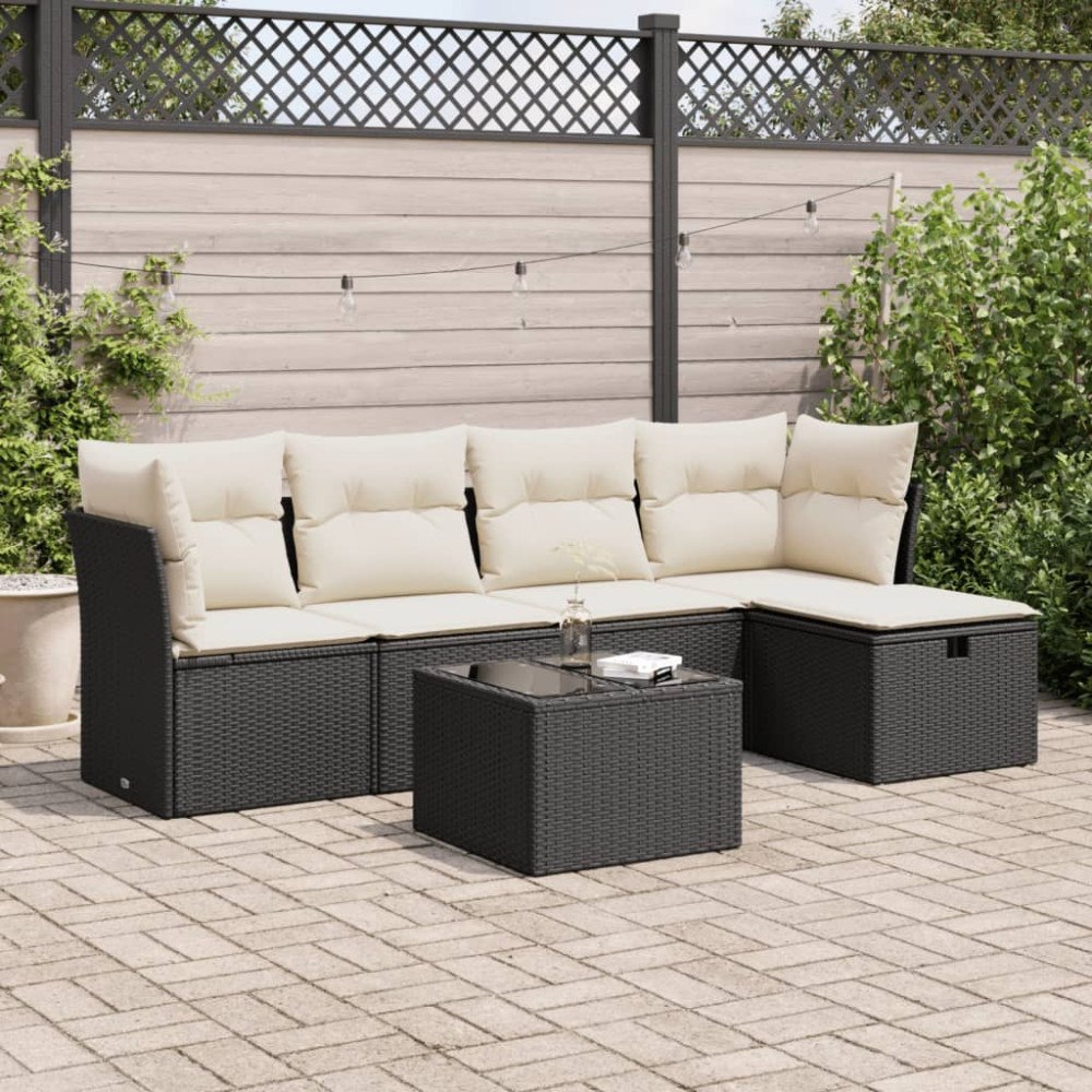 vidaXL Loungegrupp med dynor 6 delar svart konstrotting