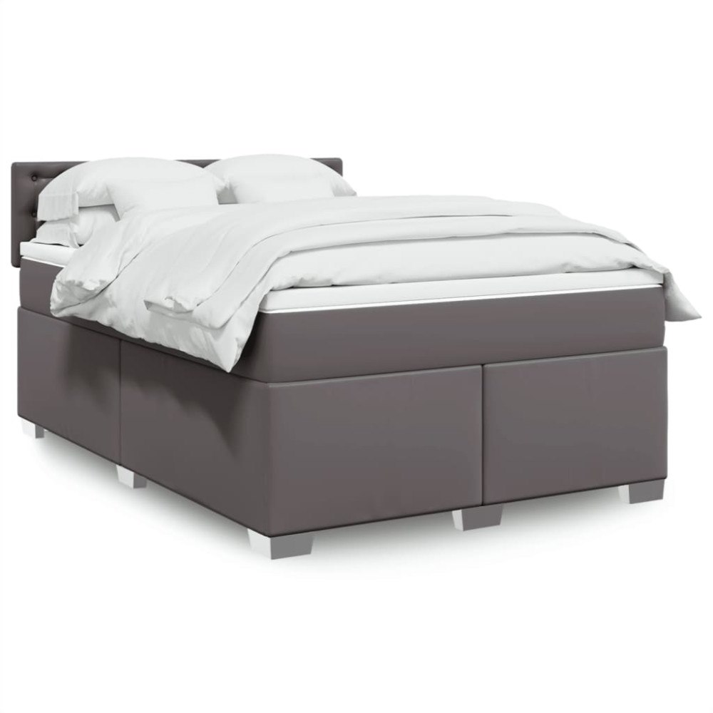 vidaXL Ramsäng med bäddmadrass grå 140x190 cm konstläder