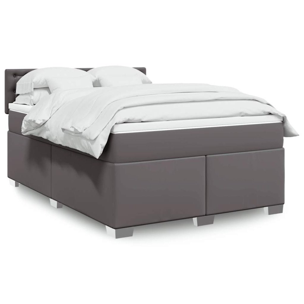 vidaXL Ramsäng med bäddmadrass grå 140x190 cm konstläder