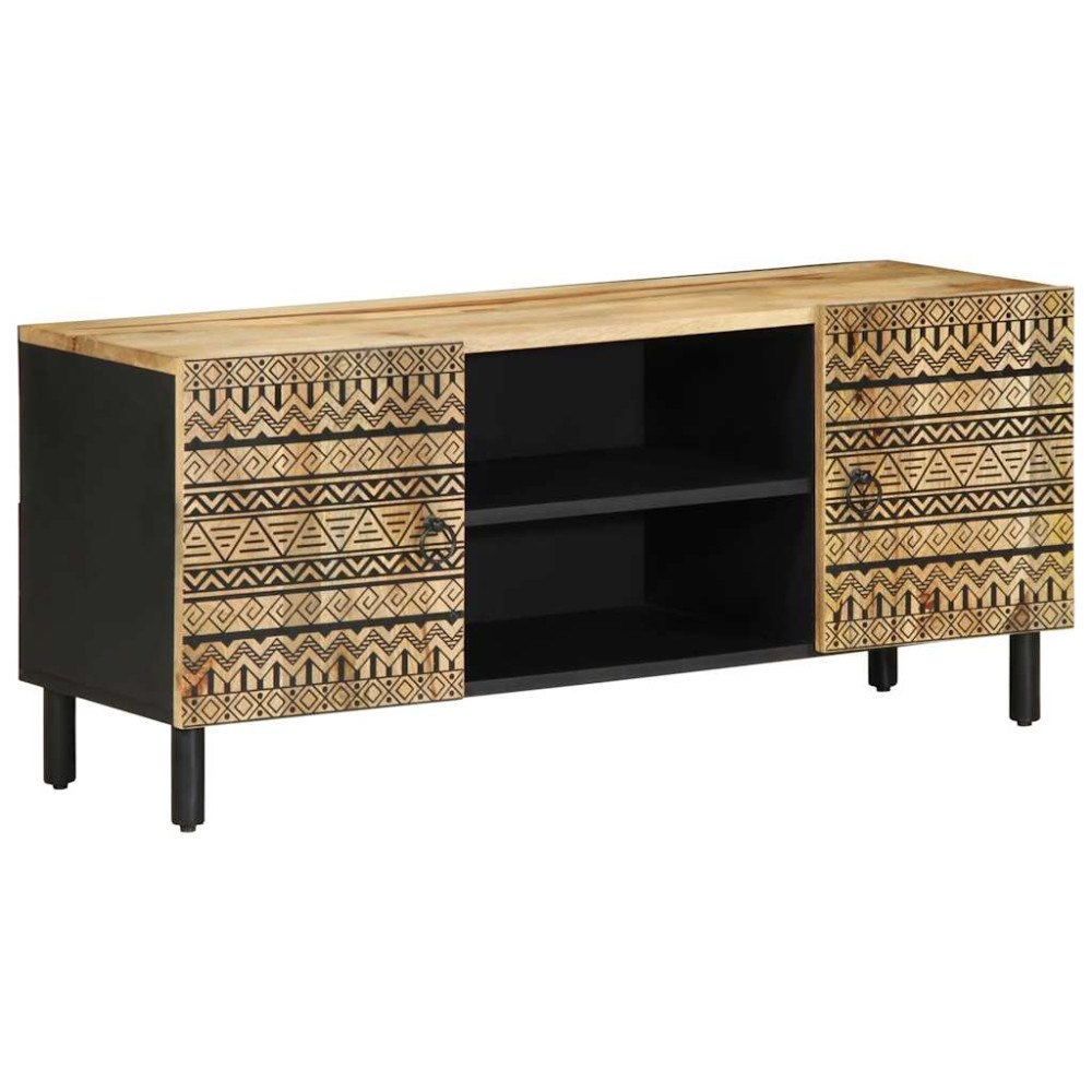 vidaXL Tv-bänk svart 105x33,5x46 cm massivt grovt mangoträ