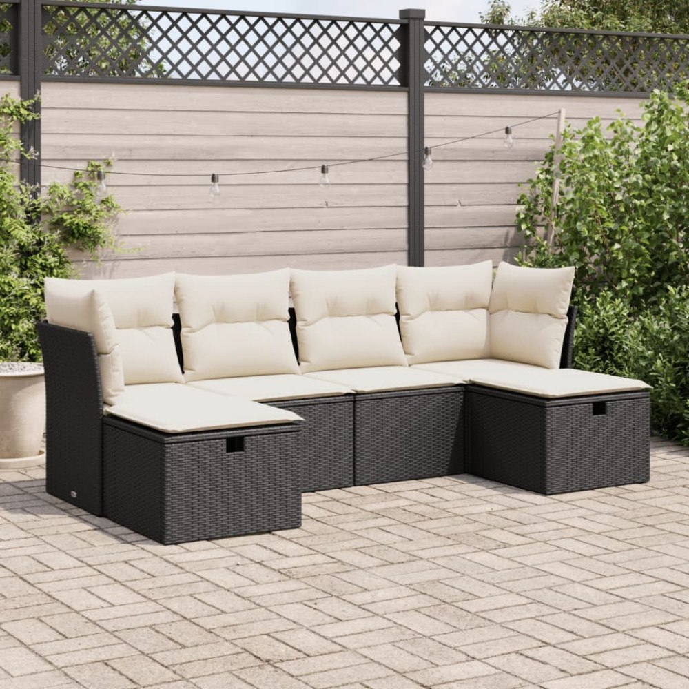 vidaXL Loungegrupp med dynor 6 delar svart konstrotting