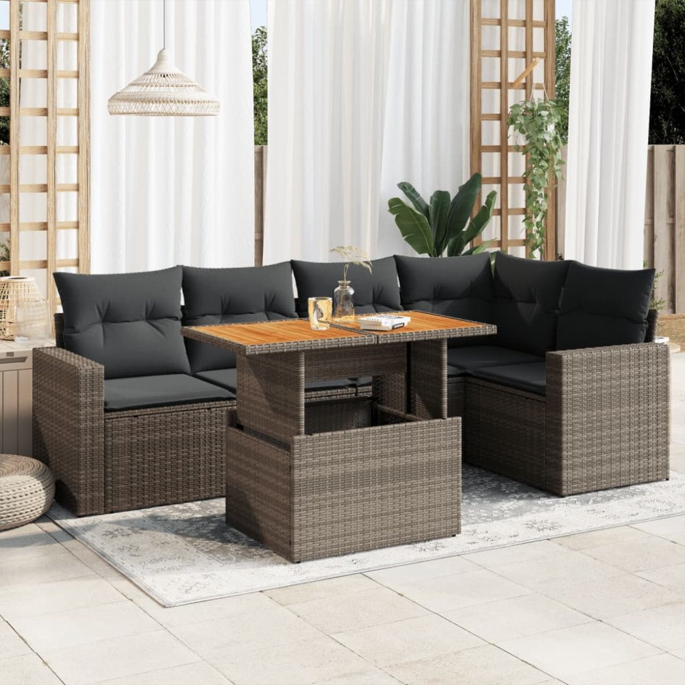 vidaXL Loungegrupp för trädgården med dynor 6 delar grå konstrotting