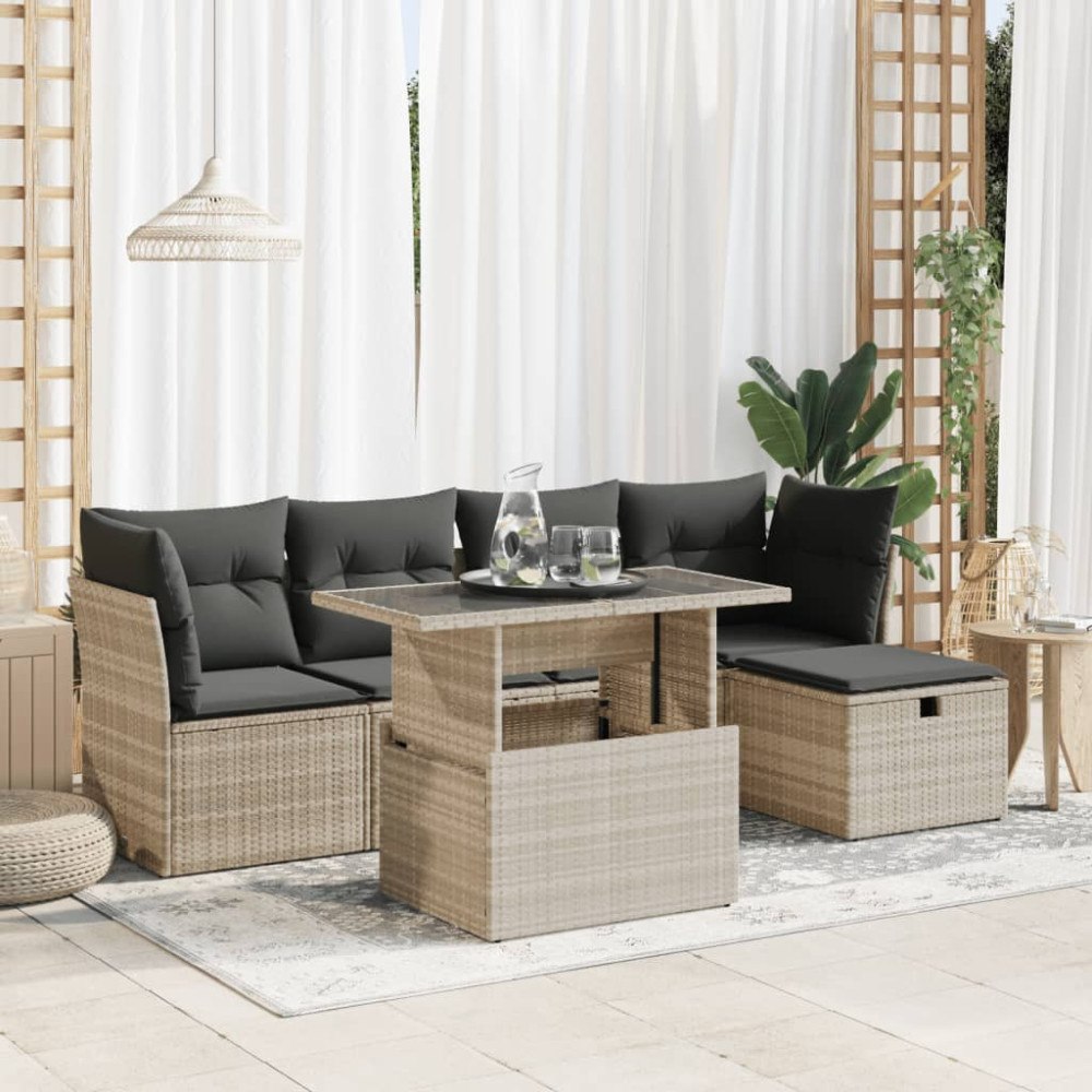 vidaXL Loungegrupp för trädgården m dynor 6 delar konstrotting ljusgrå