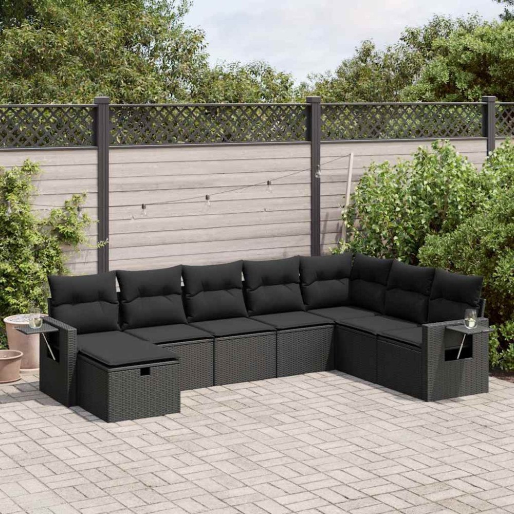 vidaXL Loungegrupp för trädgården med dynor 8 delar svart konstrotting