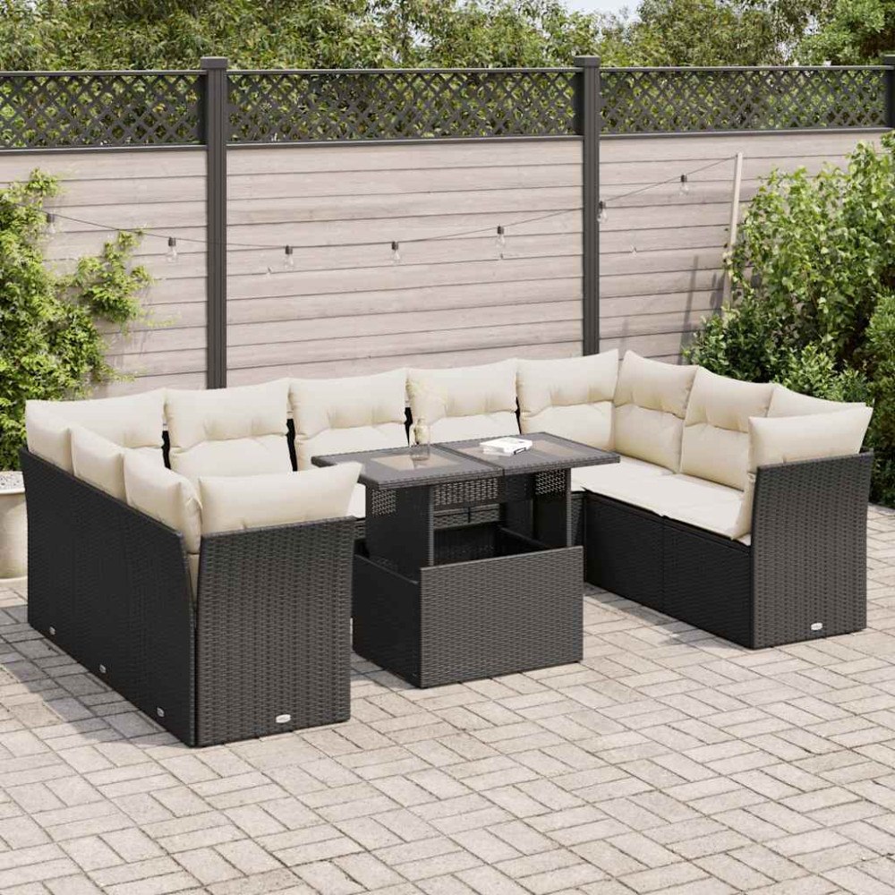 vidaXL Loungegrupp 10 delar med svarta dynor konstrotting