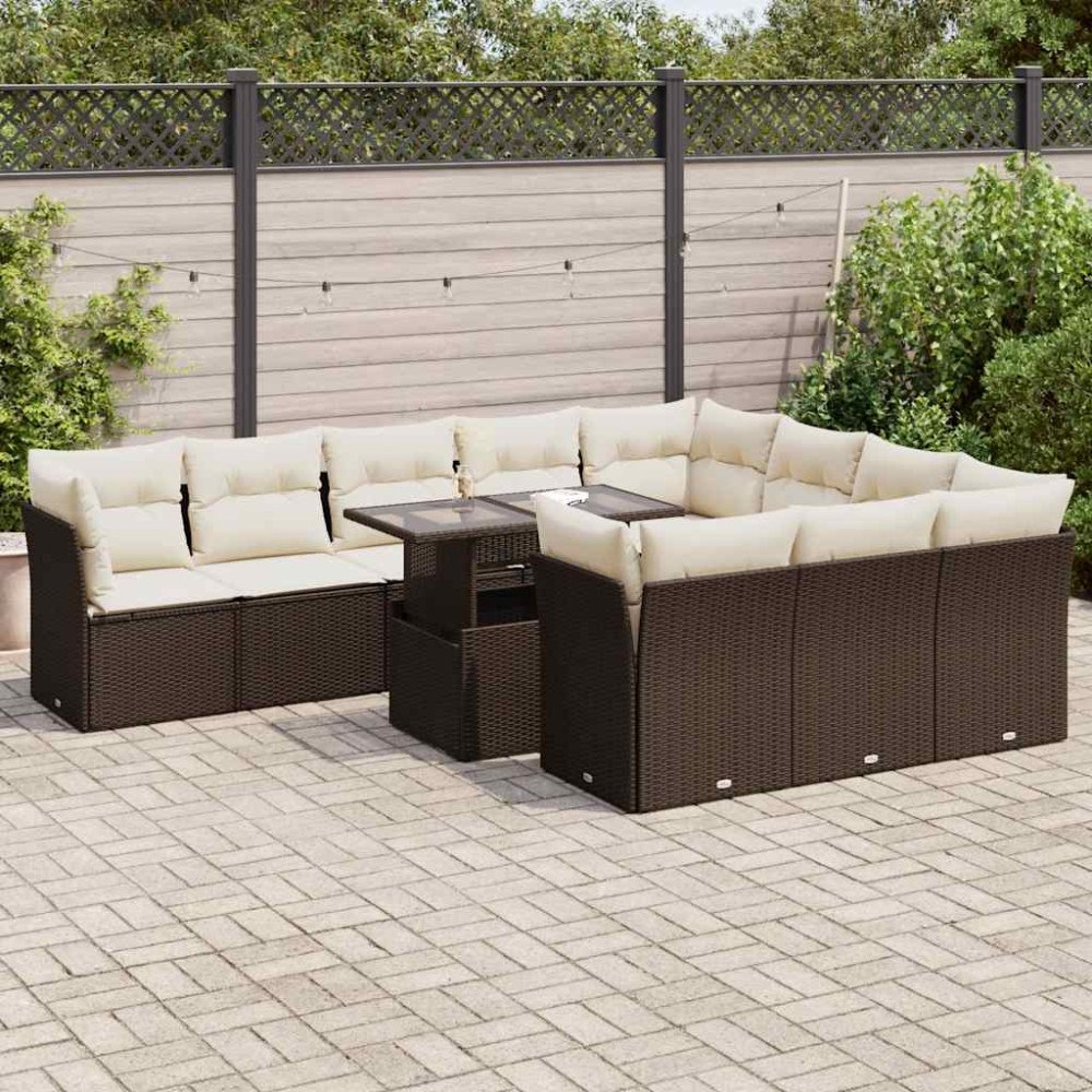 vidaXL Loungegrupp för trädgården 11 delar brun konstrotting