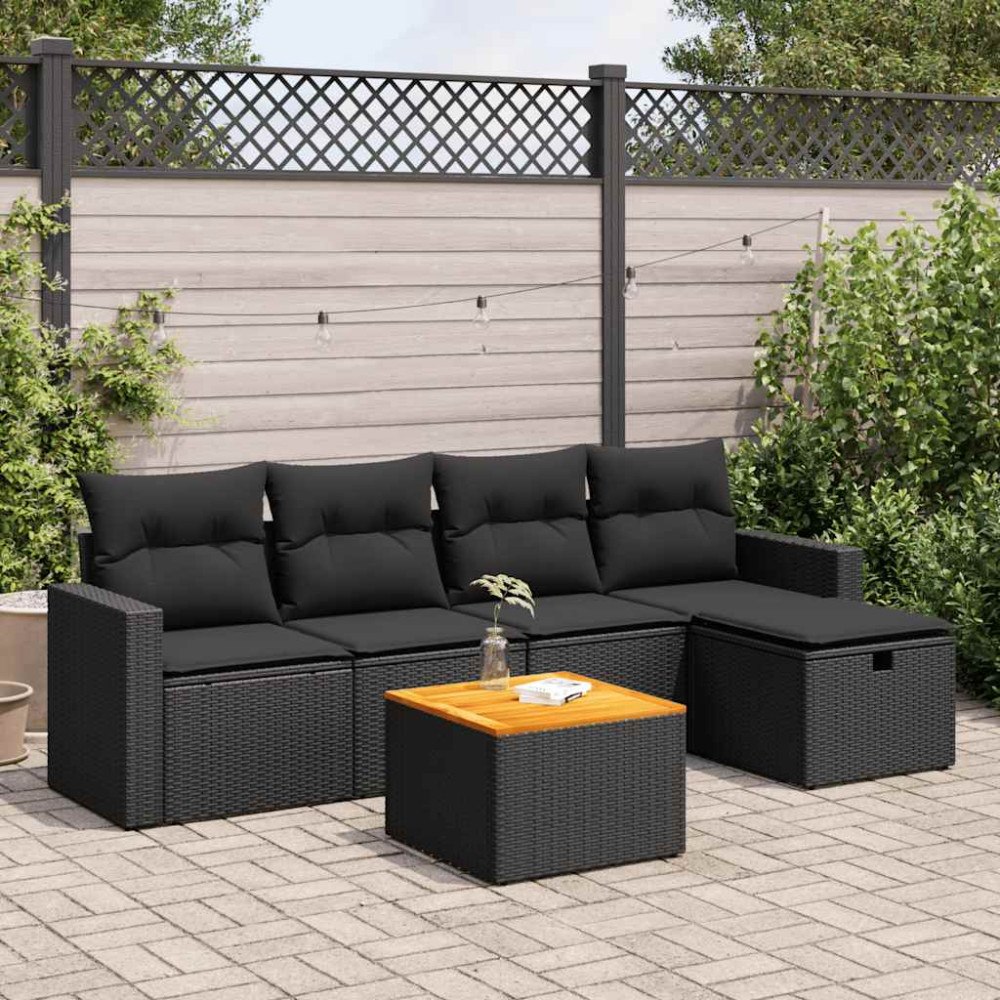 vidaXL Loungegrupp med dynor 6 delar svart konstrotting