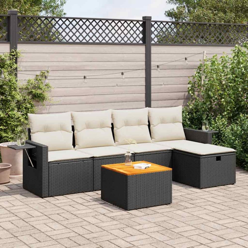 vidaXL Loungegrupp med dynor 6 delar svart konstrotting
