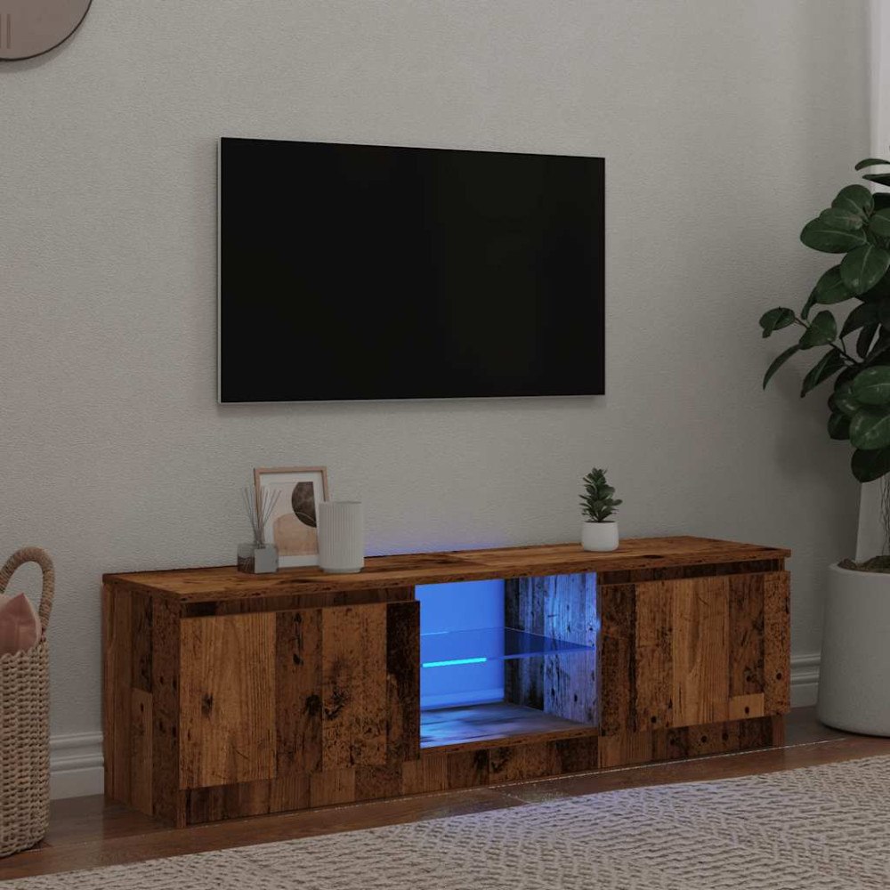 vidaXL TV-bänk med LED-lampor åldrat trä 140x40x36cm konstruerat trä