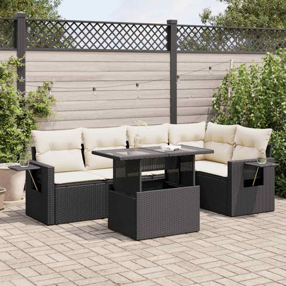 vidaXL Loungegrupp med dynor 6 delar svart konstrotting