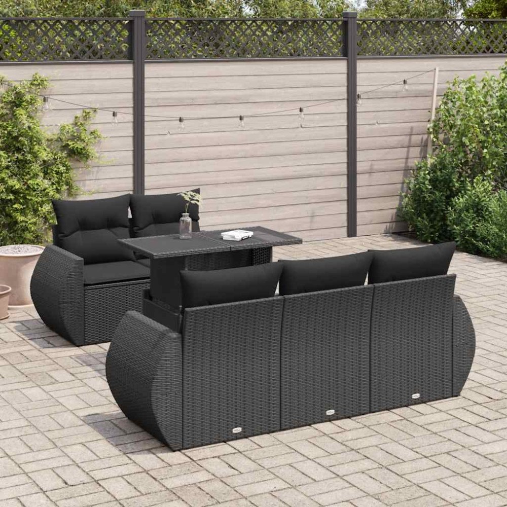 vidaXL Loungegrupp med dynor 6 delar svart konstrotting