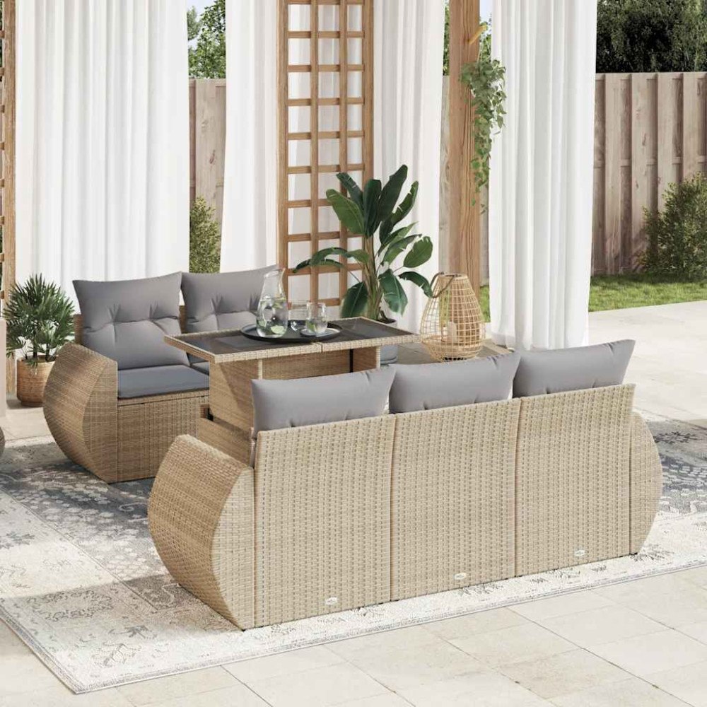 vidaXL Soffgrupp för trädgården med dynor 6 delar beige konstrotting