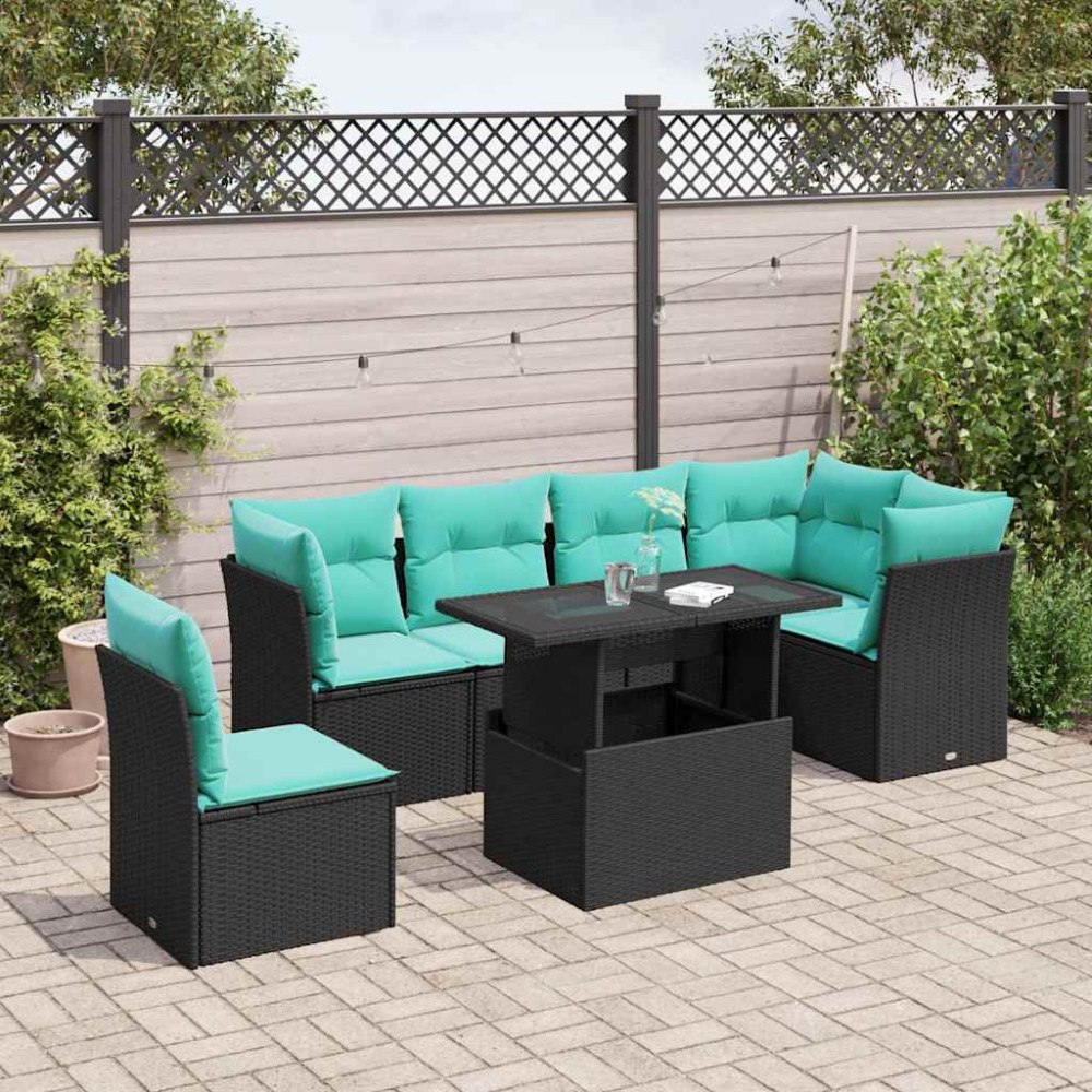vidaXL Loungegrupp med dynor 6 delar svart konstrotting