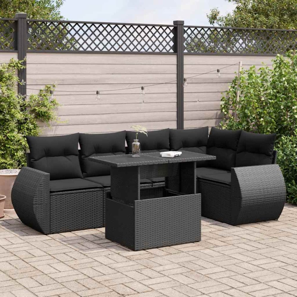 vidaXL Loungegrupp med dynor 6 delar svart konstrotting