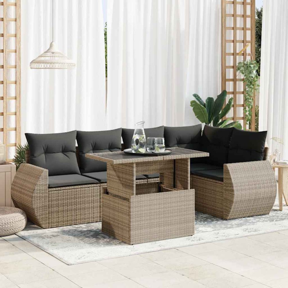 vidaXL Loungegrupp för trädgården med dynor 6 delar grå konstrotting