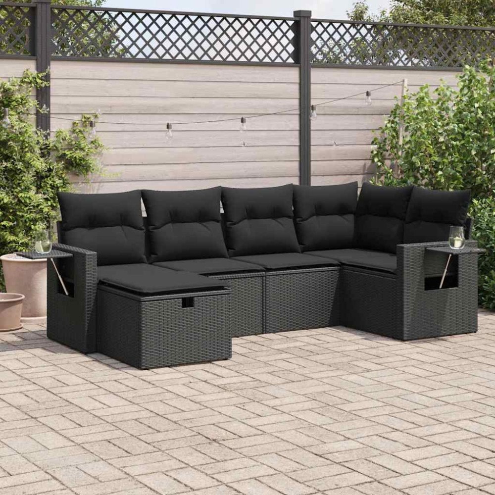 vidaXL Loungegrupp med dynor 6 delar svart konstrotting