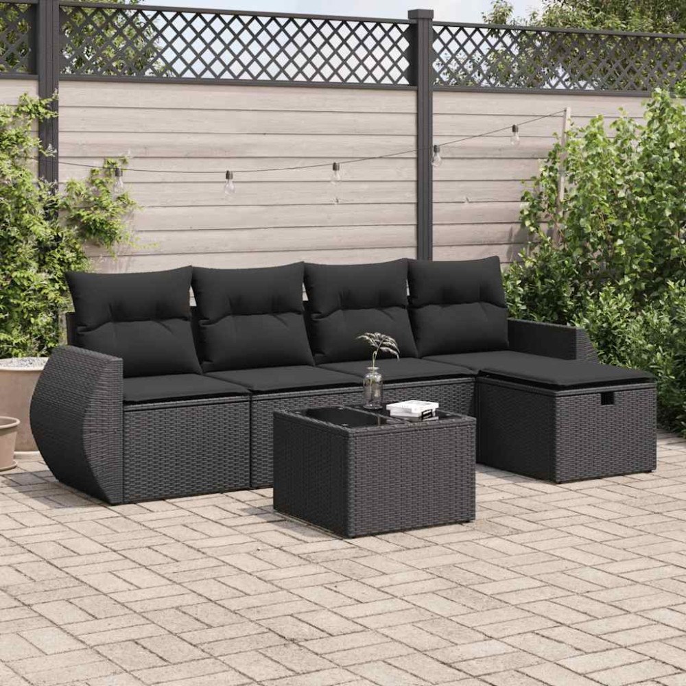 vidaXL Loungegrupp med dynor 6 delar svart konstrotting