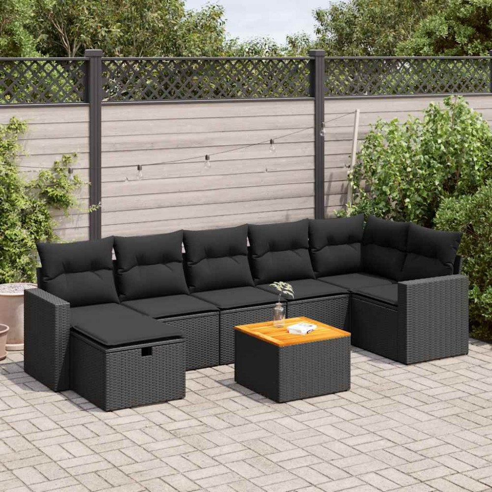 vidaXL Loungegrupp för trädgården med dynor 8 delar svart konstrotting