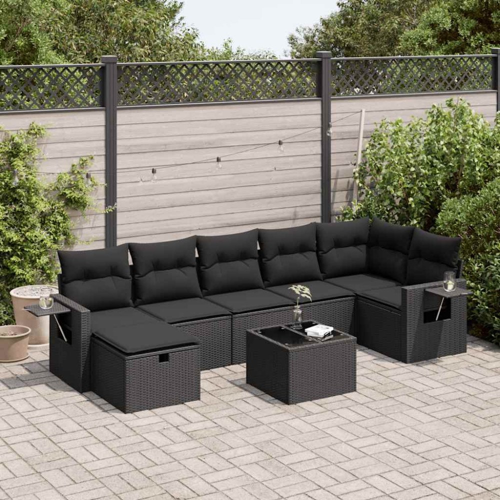 vidaXL Loungegrupp för trädgården med dynor 8 delar svart konstrotting