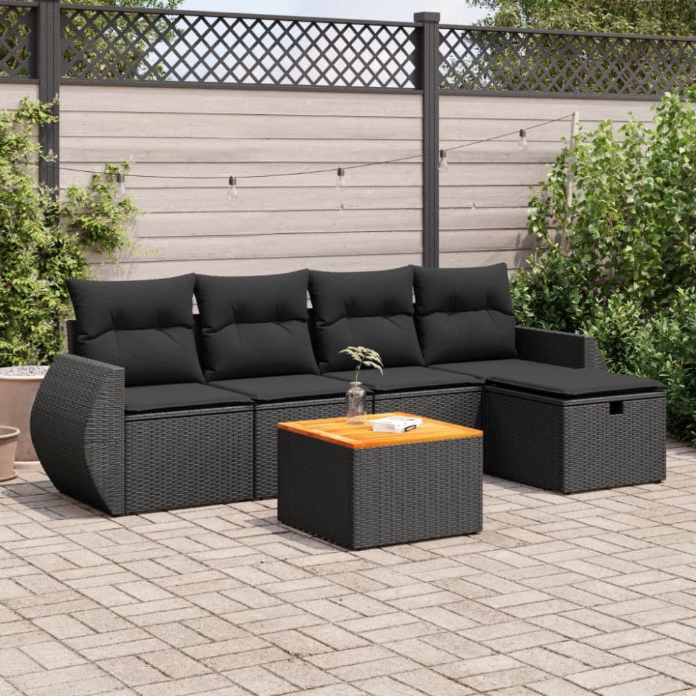 vidaXL Loungegrupp med dynor 6 delar svart konstrotting