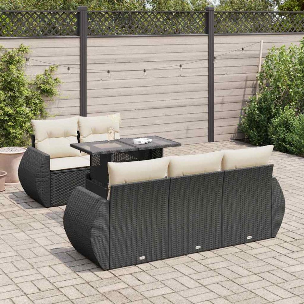 vidaXL Loungegrupp med dynor 6 delar svart konstrotting