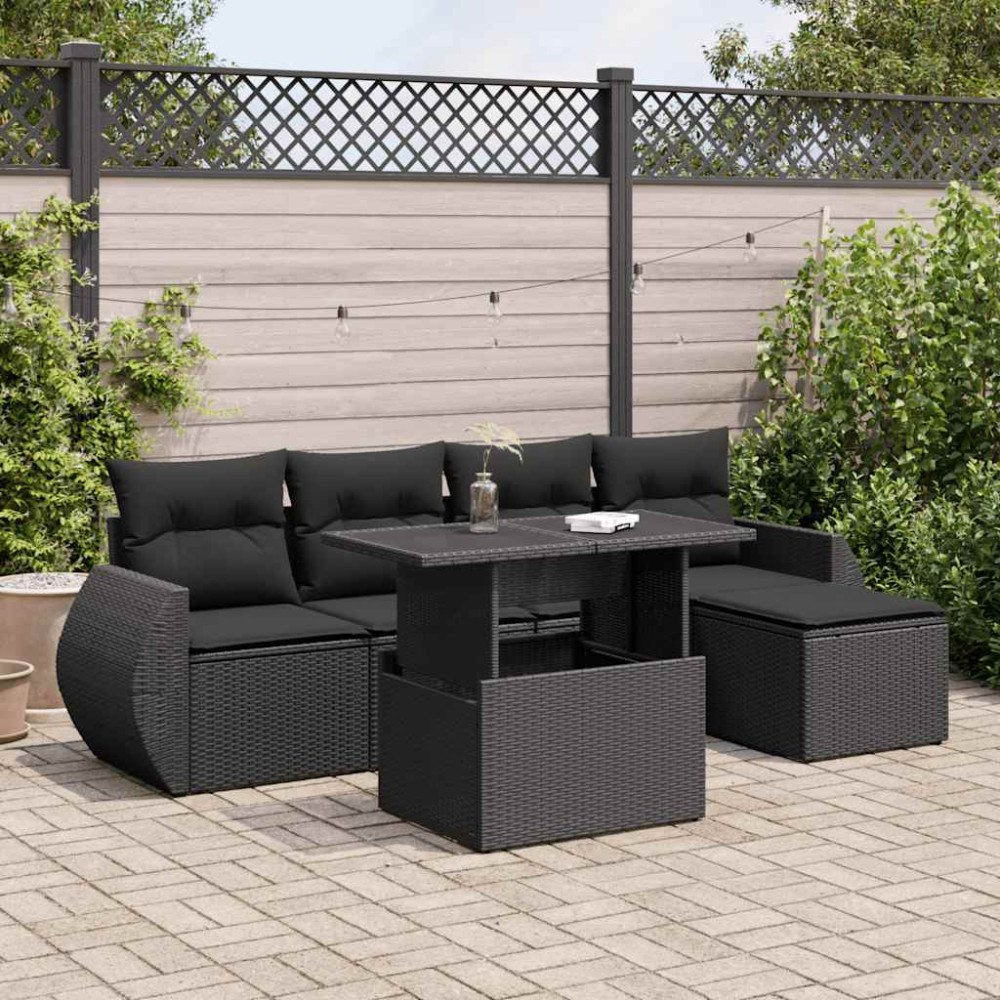 vidaXL Loungegrupp med dynor 6 delar svart konstrotting
