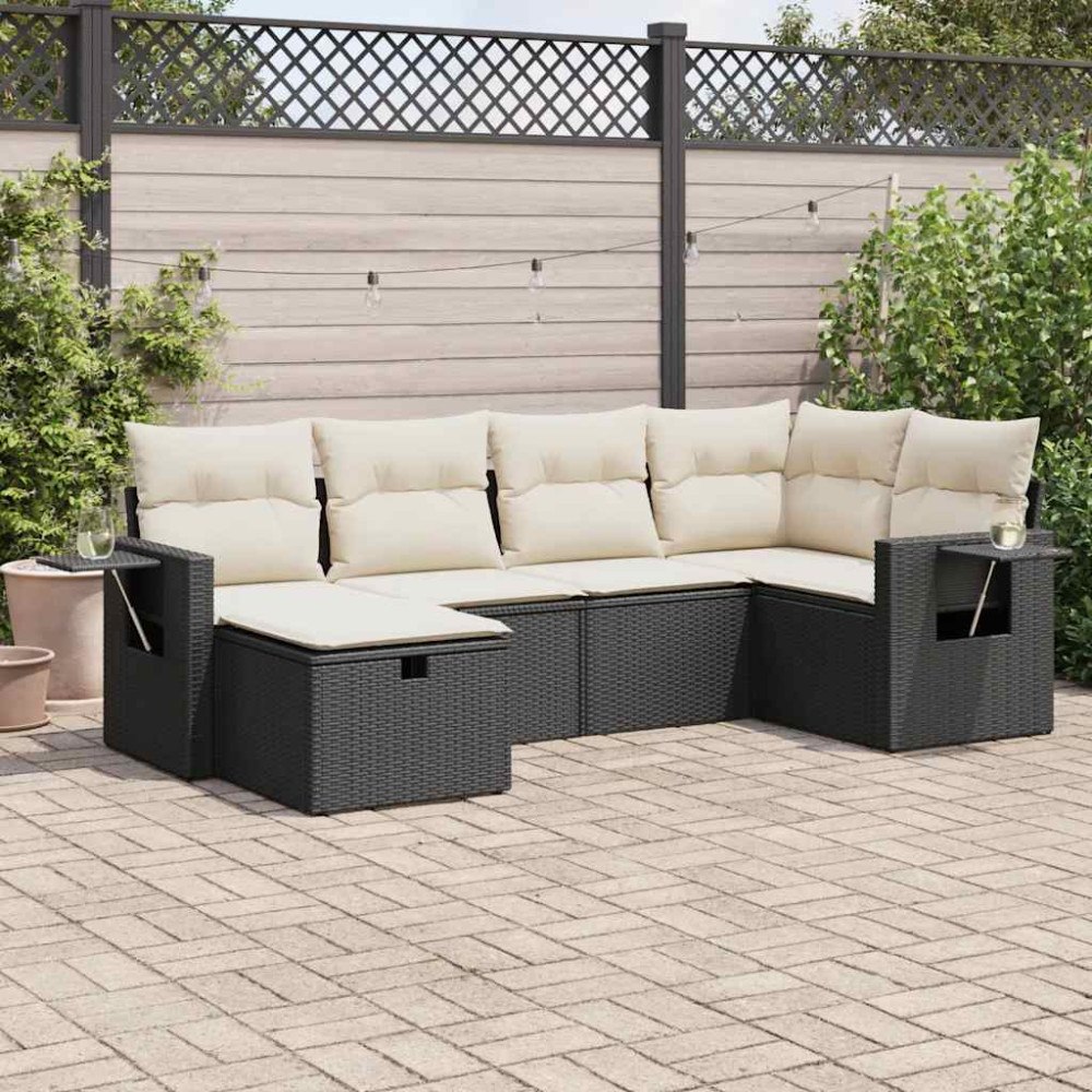 vidaXL Loungegrupp med dynor 6 delar svart konstrotting