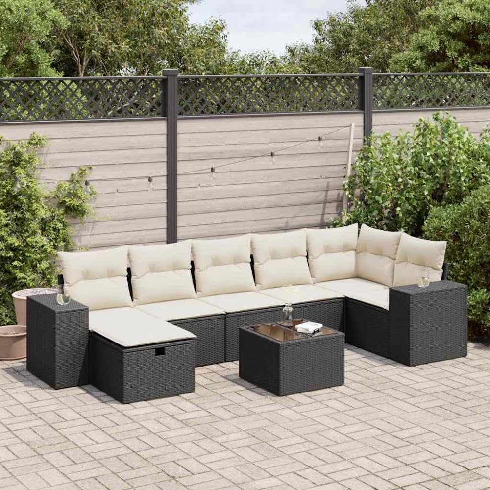 vidaXL Loungegrupp för trädgården med dynor 8 delar svart konstrotting