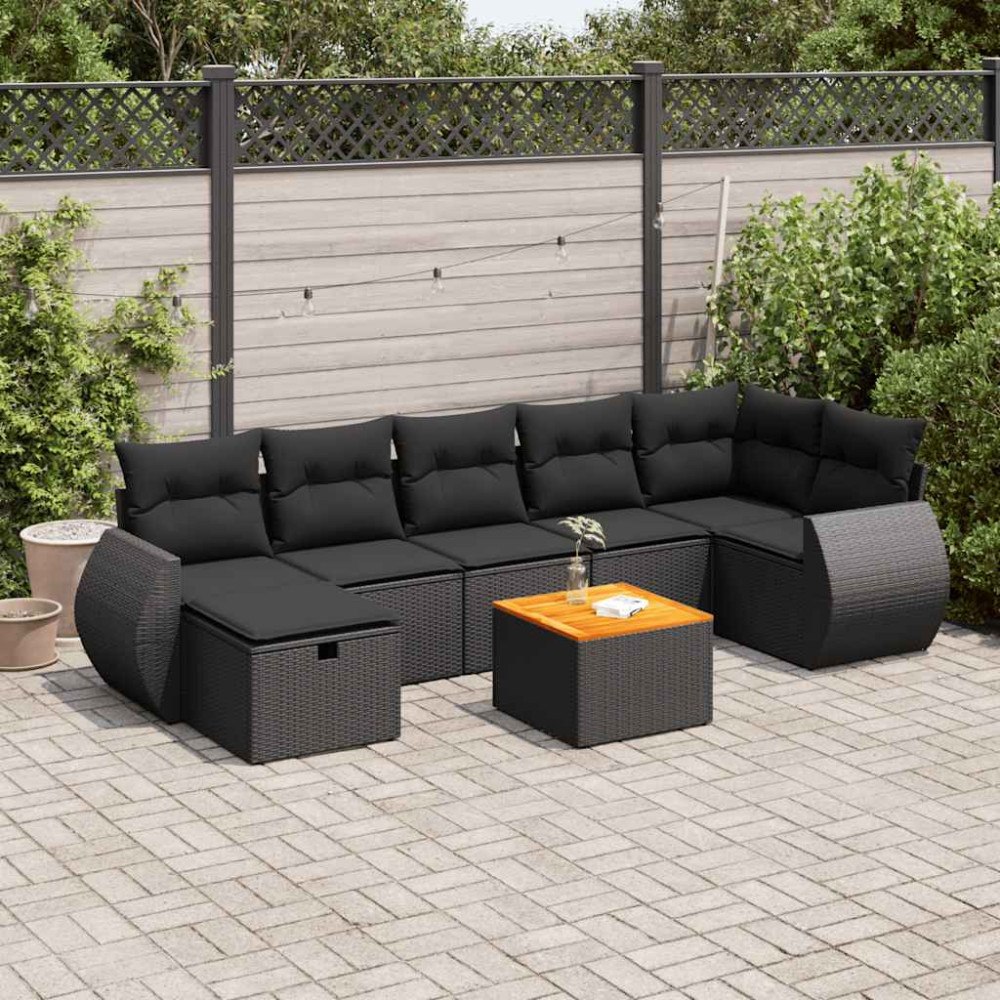 vidaXL Loungegrupp för trädgården med dynor 8 delar svart konstrotting